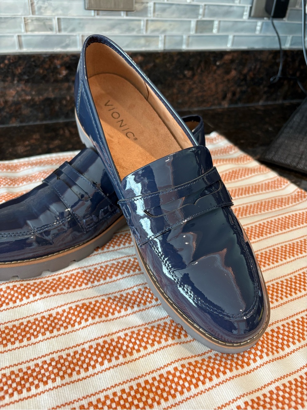 Vionic Patent Leather Loafers in Navy Blue- NWOT